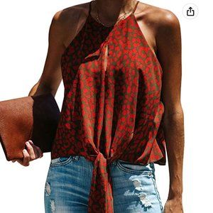 Cheetah Print Keyhole Front Tie Tank